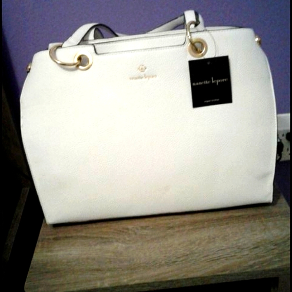 Nanette Lepore Cecylia Off White Large Top Handle Shoulder Bag Career Modest